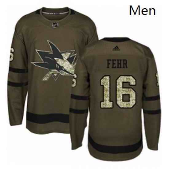Mens Adidas San Jose Sharks 16 Eric Fehr Authentic Green Salute to Service NHL Jerse